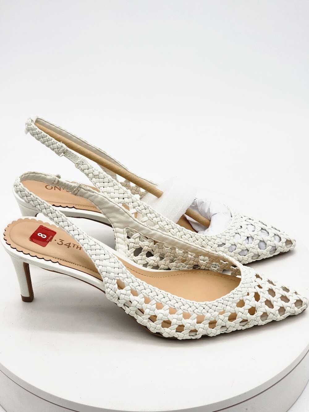 On 34th Monikaar White Linen Woven Slingback Pumps Women’s Size 8M Heels - Picture 3 of 13